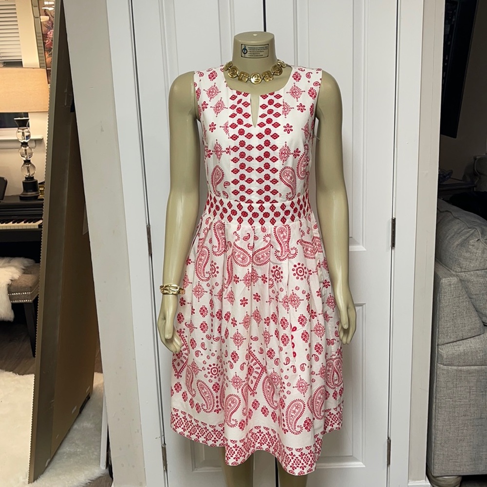 Red and white flare dress.